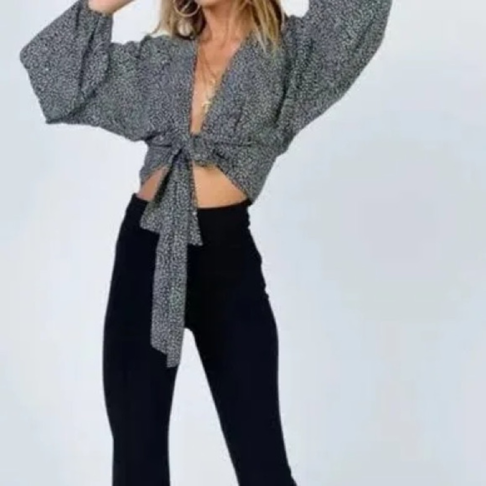 Princess Polly Black and Cream Patterned Top